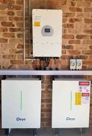 SUN-10K-SG04LP3-AU with two RW-F10.2 batteries, installed in Australia (Deye project photo)